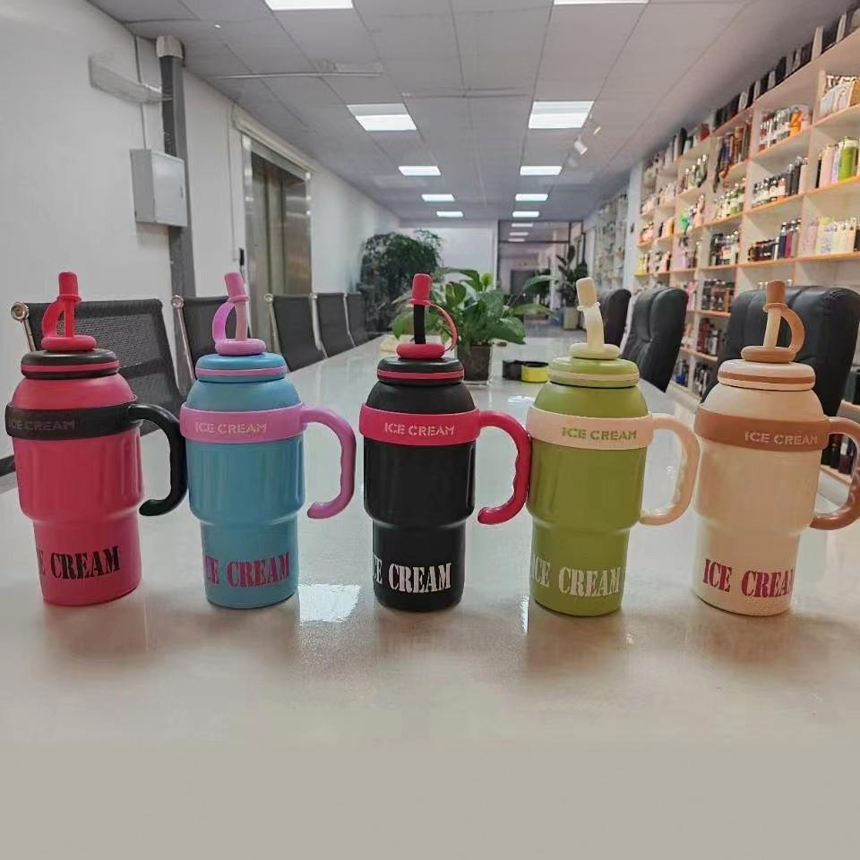 Simple, high appearance level, large-capacity ice cup, giant straw water cup for girls, stainless steel insulated cup full figure