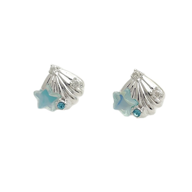 Summer new arrivals: Sea blue shell starfish stud earrings, women's silver needle bestsellers, small vacation earrings, exquisite earrings wholesale Item Picture