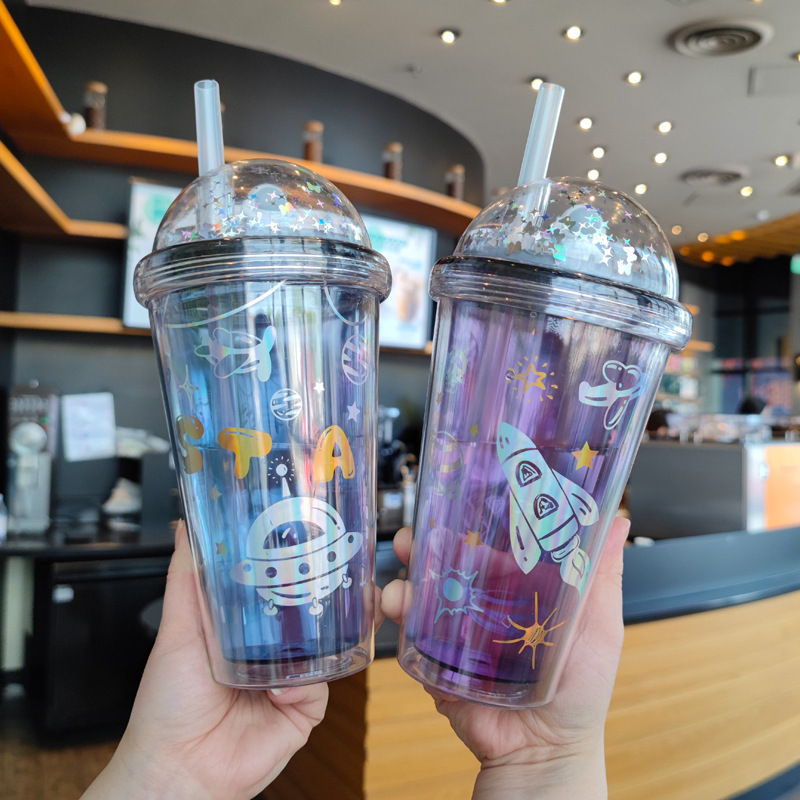 Summer new AS material student straw milk tea cup with lid, high appearance level wholesale 500ml cold water juice cup details Picture