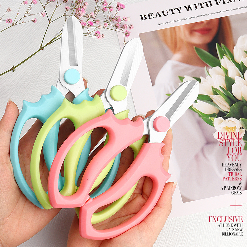 Lin Taizuo flower scissors, stainless steel colored handle flower art scissors, flower shop pruning flower arrangements, flower branch scissors, garden pruning scissors details Picture