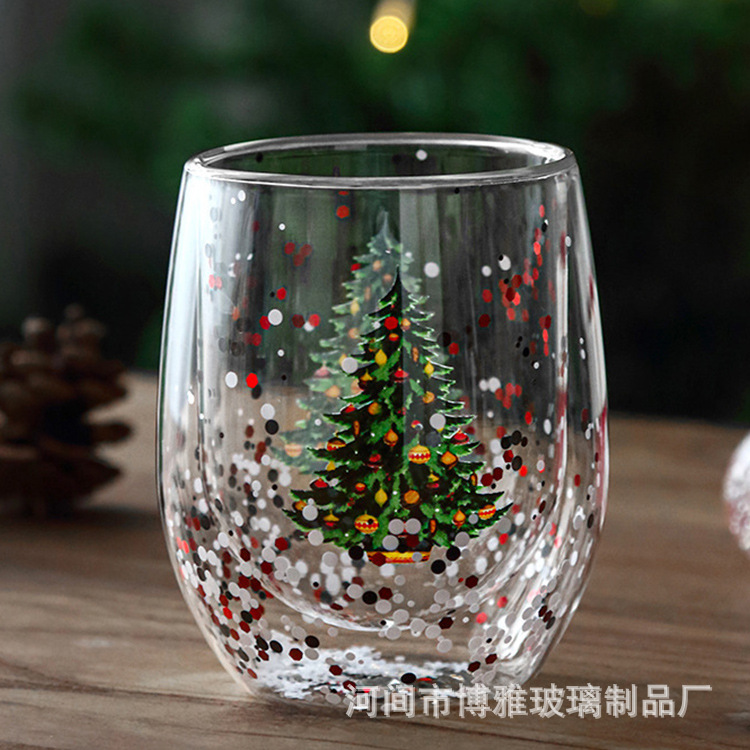 Wholesale Christmas double-layered glass cups, high appearance level household heat-resistant and anti-scalding drinking cups, wish cups, festival gift cups Application Scenario