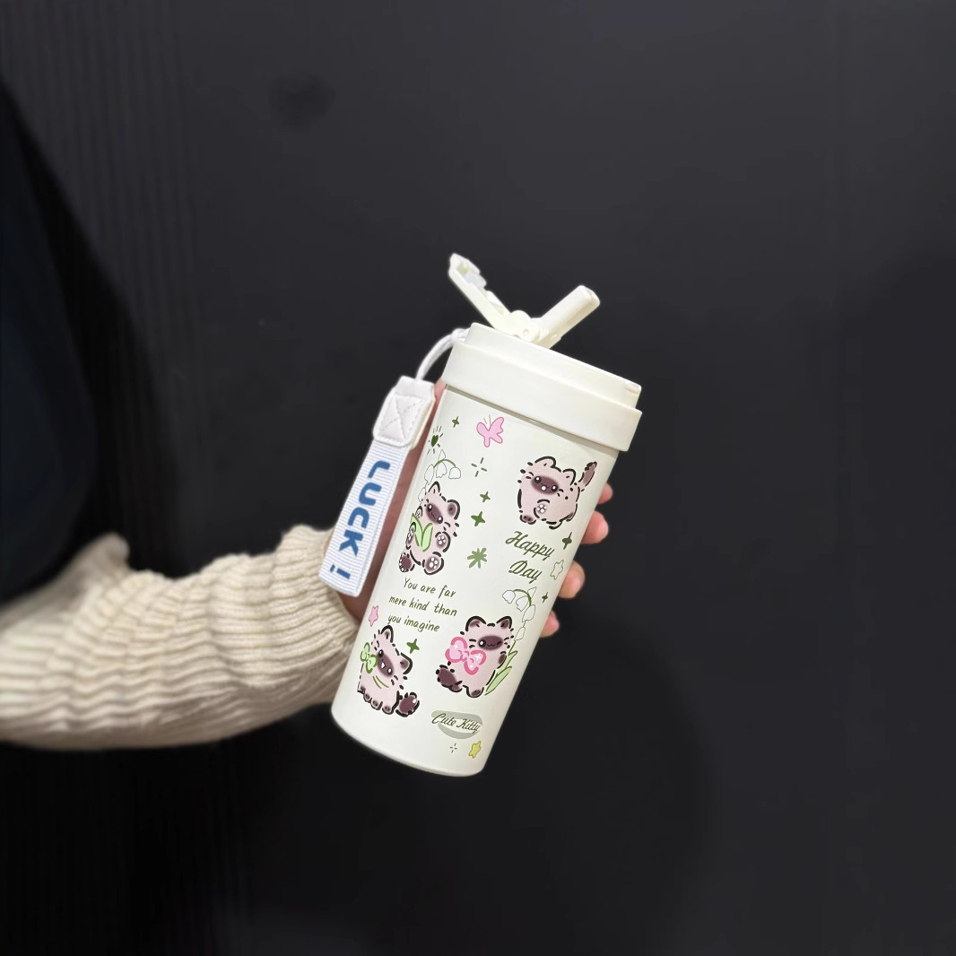 New cute insulated cup, 316 stainless steel coffee cup, portable double-drinking cup, men's and women's straw travel cup Application Scenario