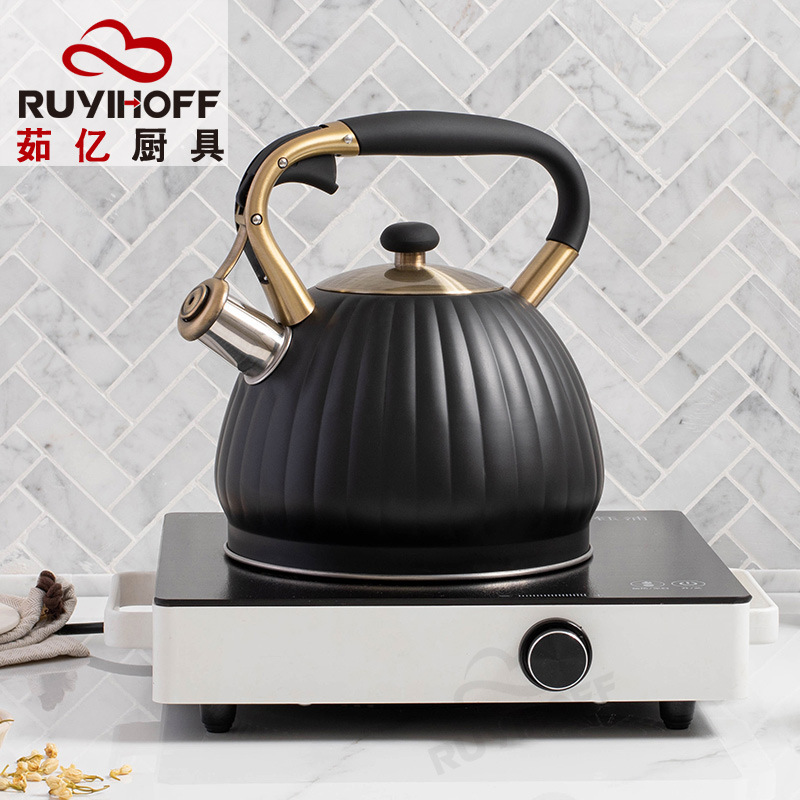 Black pumpkin-shaped whistling kettle from Shopee Amazon cross-border kitchenware wholesale, new whistling kettle 3.5L full figure