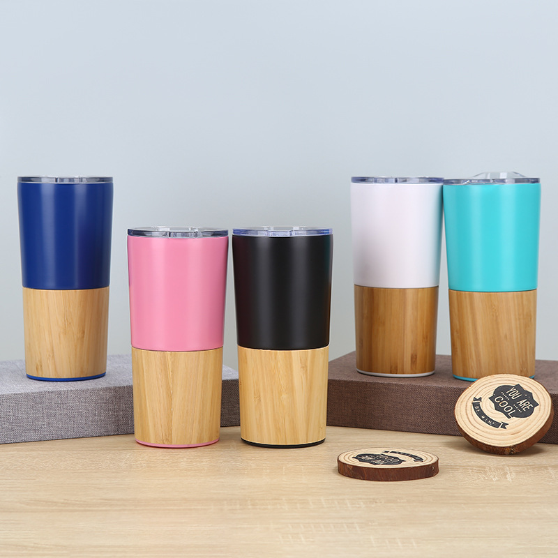 New creative bamboo shell cup, spliced bamboo shell insulated cup, 20oz vacuum car cup, 304 stainless steel ice cup full figure