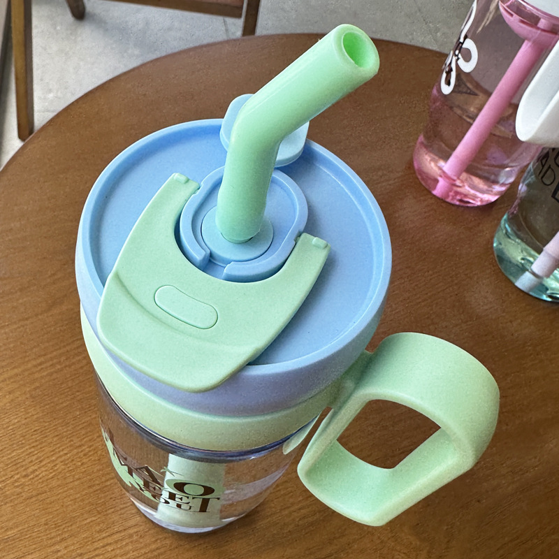 Summer new large-capacity fresh water bottle, high appearance level, simple and elegant, giant water cup for male and female students, double drinking with straw Specification drawing