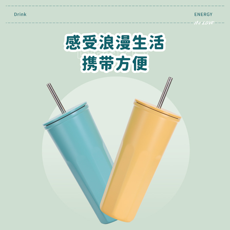 Cross-border 304 stainless steel insulated cup, portable car vacuum coffee cup, creative office portable straw cup Specification drawing