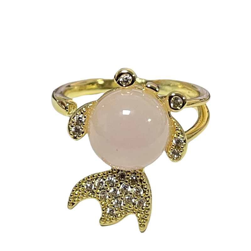 High-end pearl bamboo joint opening ring for women, Japanese and Korean Internet celebrity goldfish, personalized and fashionable ring, unique accessory for students Item Picture