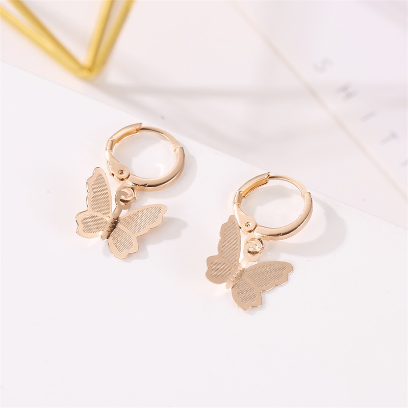 Korean style fashionable, simple and versatile golden earrings, sweet matte butterfly earrings, ear loops, women's earrings, one-piece consignment Specification drawing