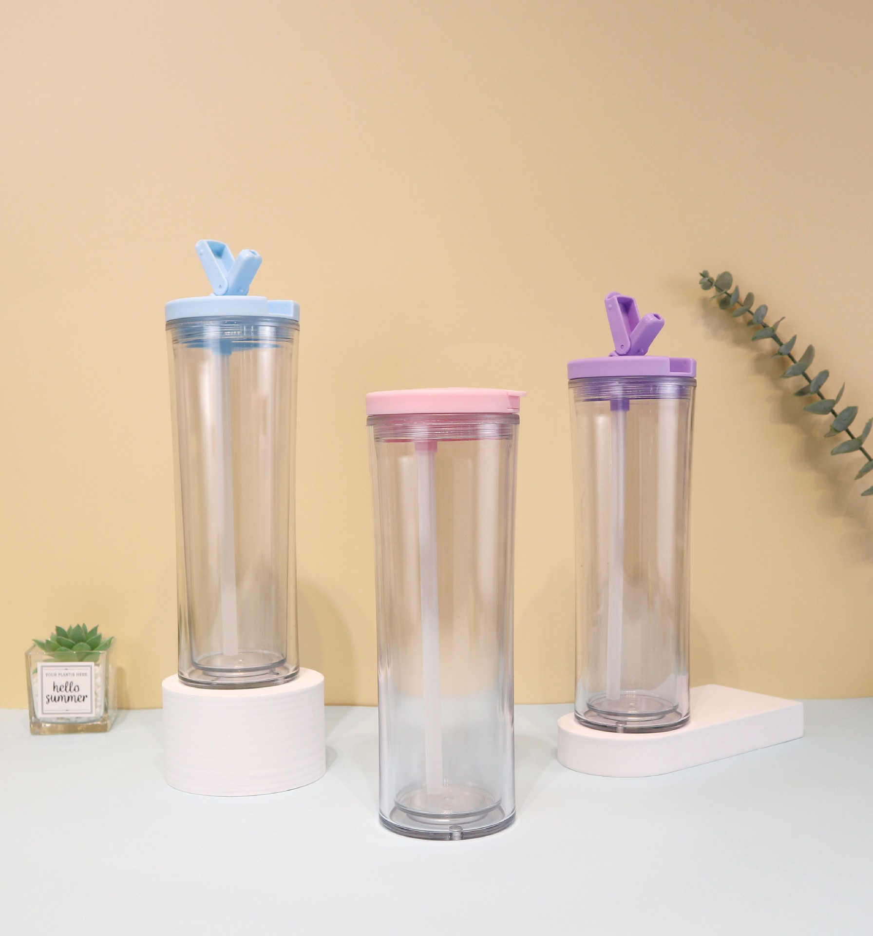 New simple indoor household drinking cup, double-layer insulated straw cup, straight screw cap water cup 710ml wholesale details Picture