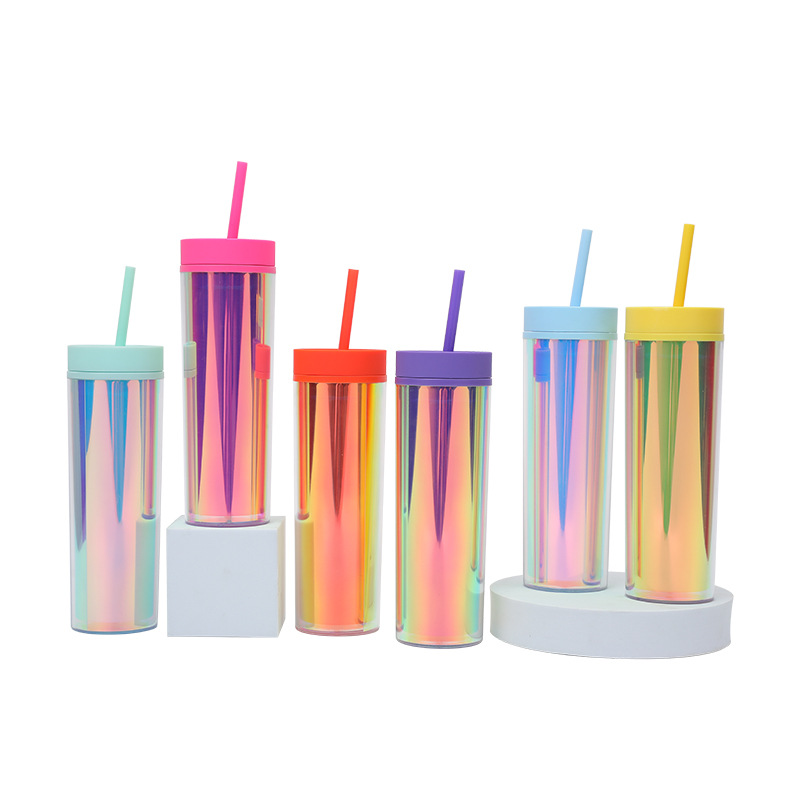 The manufacturer's new modern and simple cross-border transparent double-layer plastic cup is a colorful portable 16OZ straight cup full figure