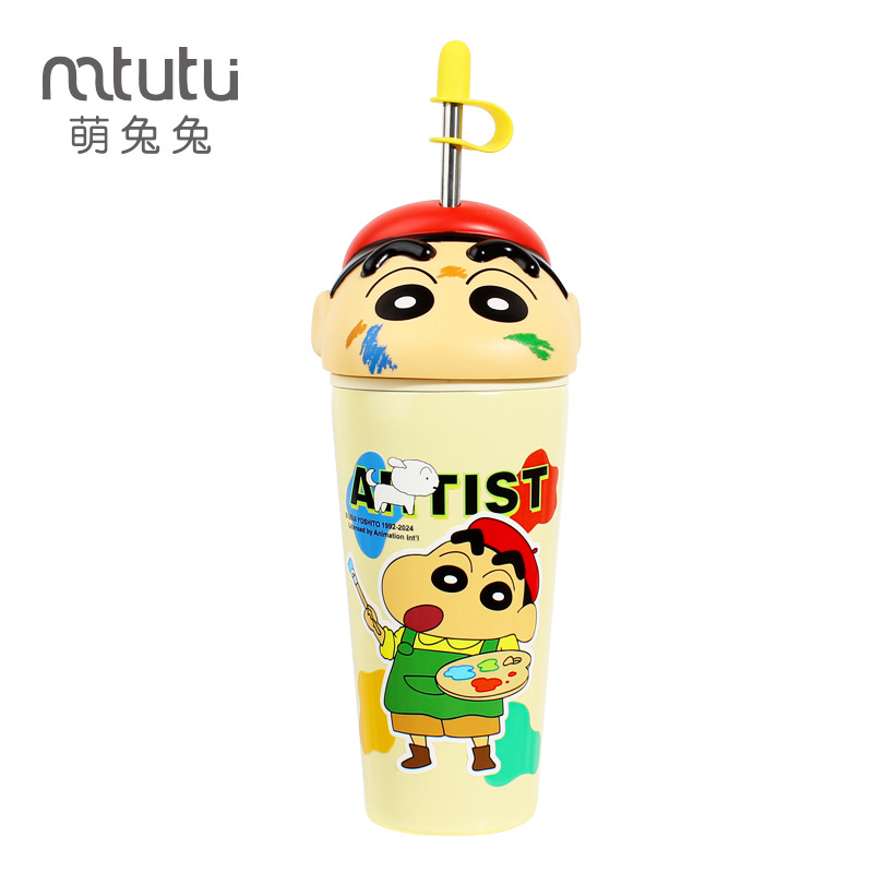 Crayon Shin-chan insulated cup, officially authorized cartoon doll desktop straw cup, high appearance level, large capacity, popular Internet celebrity water cup Item Picture
