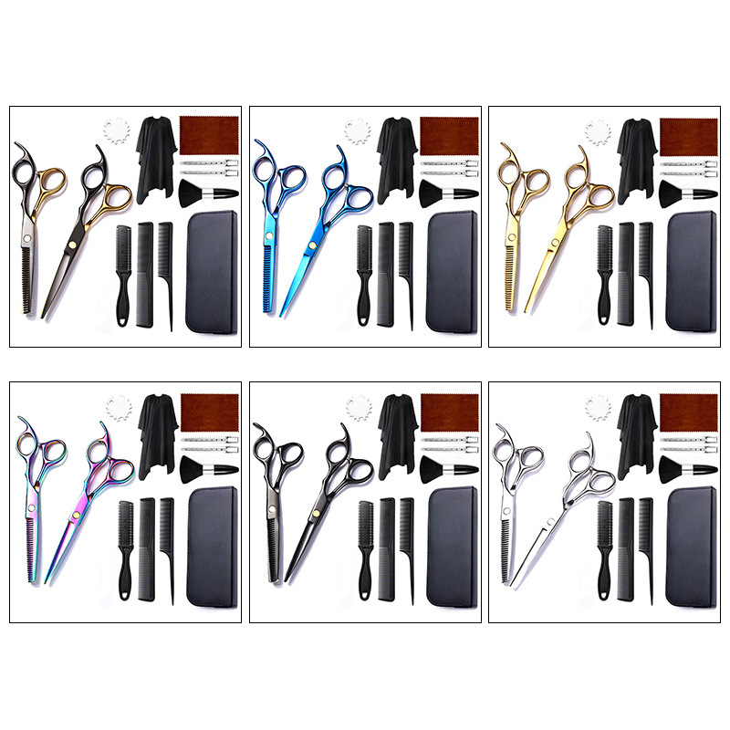 Wholesale professional stainless steel hair scissors, flat scissors, teeth scissors, thin hair scissors sets that are selling well on Amazon from the manufacturer Item Picture