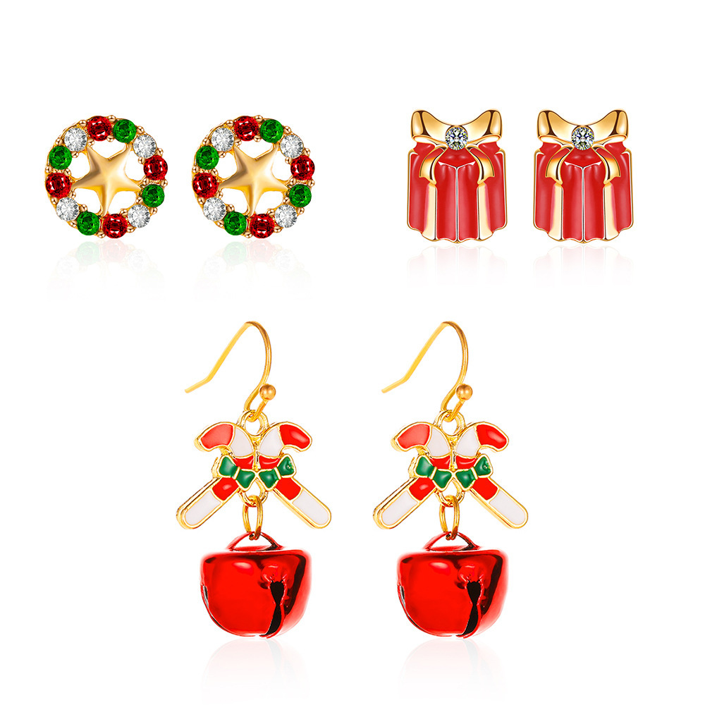 Cross-border Christmas stud earrings set, alloy oil-dripping Santa Claus bell earrings and pendants, autumn and winter Christmas earrings for women Item Picture