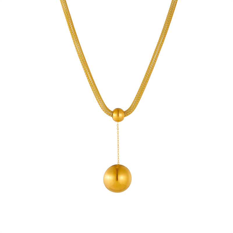 European and American cross-border fashion niche gold-plated stainless steel round geometric pendant mesh chain accessory necklace Item Picture