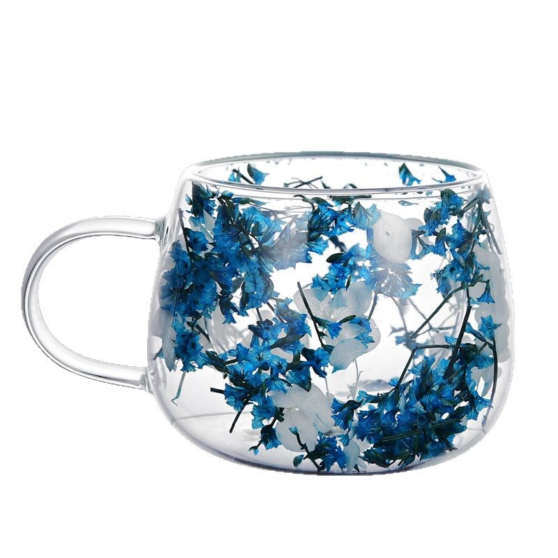 High-appearance-level double-layered glass cups, high-borosilicate glass tea cups, internet-famous double-layered dried flower cups with handles, coffee cups with handles Item Picture