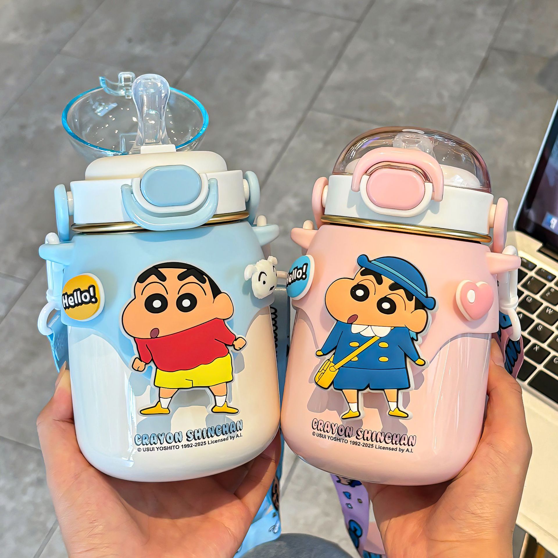 Crayon Shin-chan student small belly insulated cup, lock design, adjustable cup string, silicone spout, large-capacity drinking cup Specification drawing