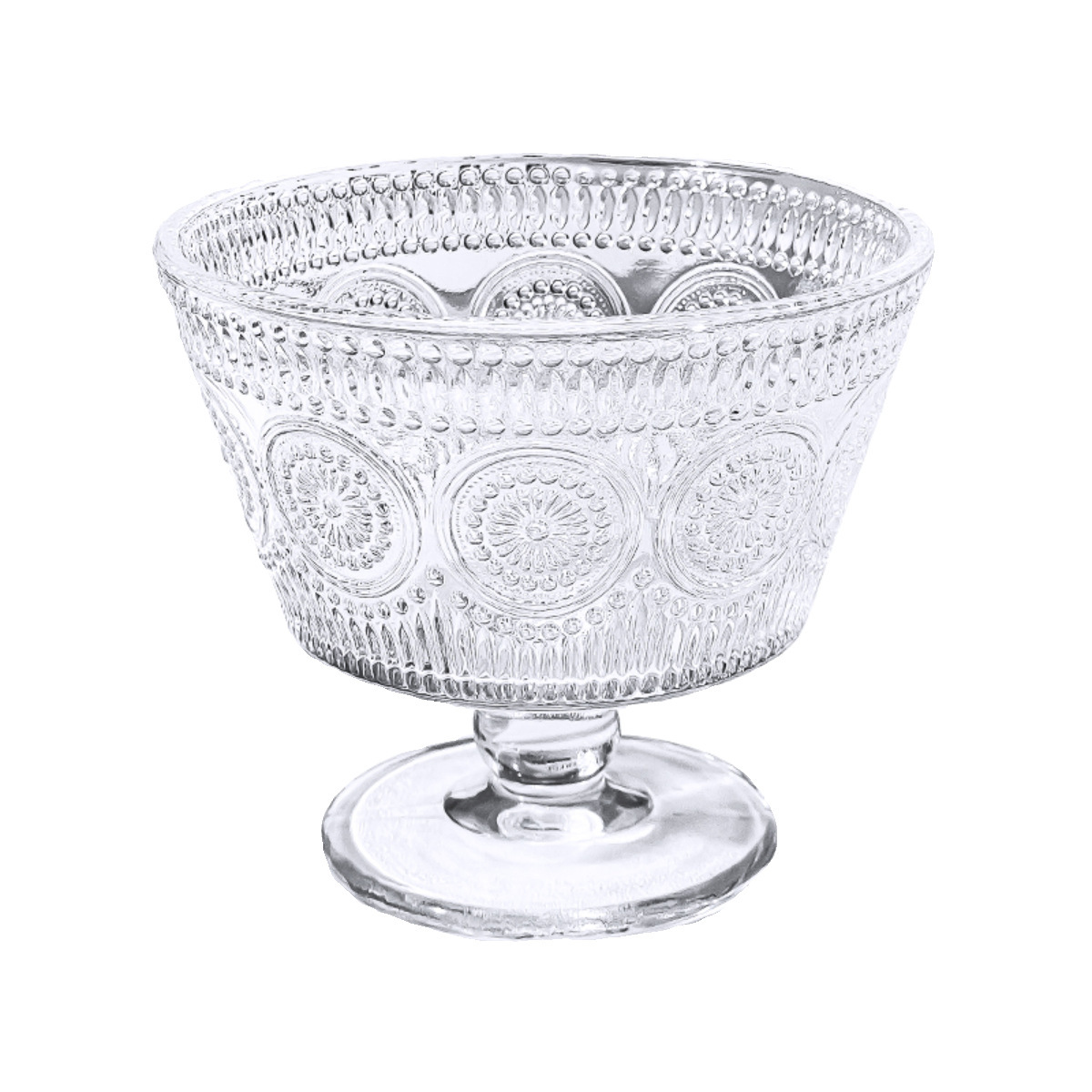 Retro embossed sunflower dessert highball cup, vertical patterned glass cup, ice cream pudding cup, yogurt ice cream cup, commercial Item Picture