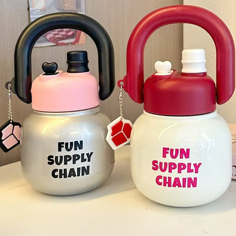 New high-appearance-level stainless steel large-capacity carrying pot, insulated cup, thickened vacuum outdoor portable large-bellied cup full figure