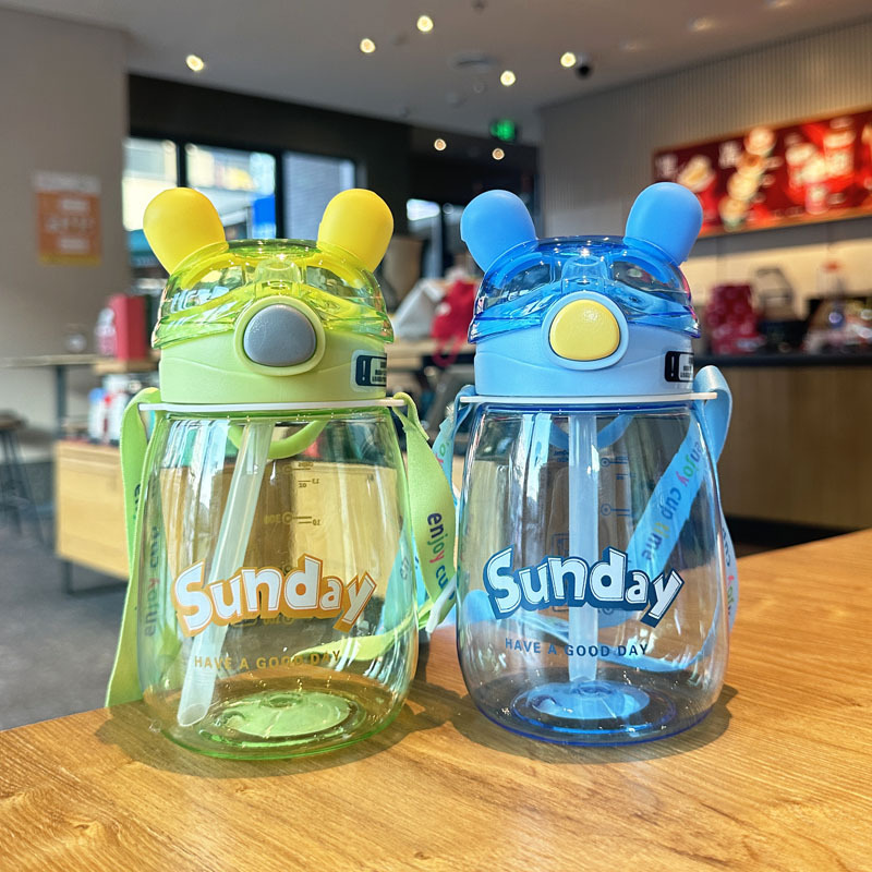 Xinbeidi 2010 Children's Plastic Water Cup, Straw, Strap, Plastic Cup, Fun Rabbit Ears, Plastic Cup, Student Water cup details Picture