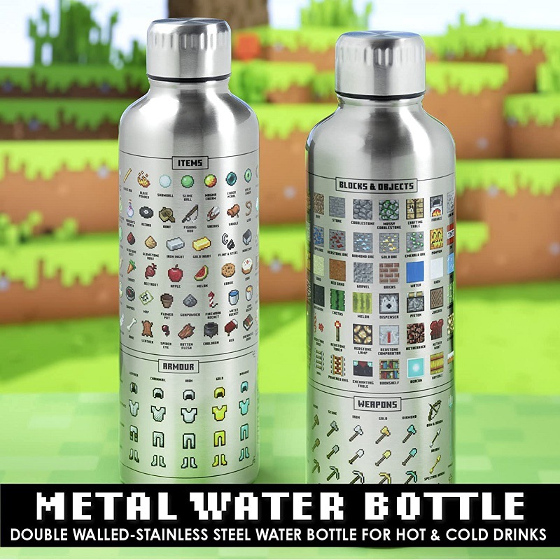 Minecraft game icon stainless steel insulated water bottle for children and students, anti-scald and heat-insulating sports travel cups details Picture