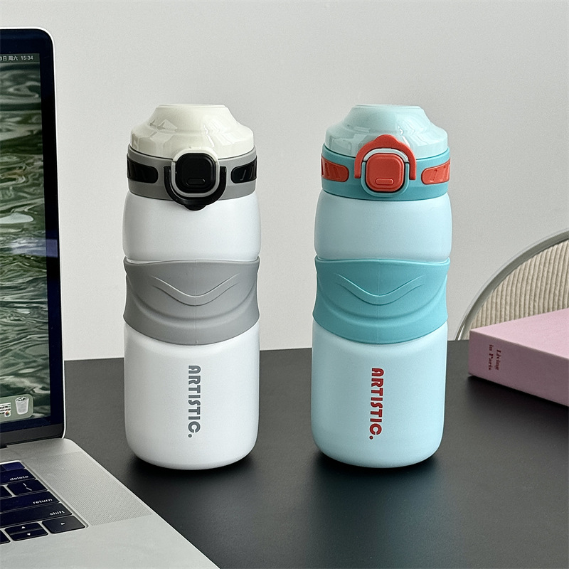 New bouncing double-drinking stainless steel insulated cup, high appearance level dopamine sports water cup, student couple straw cup full figure