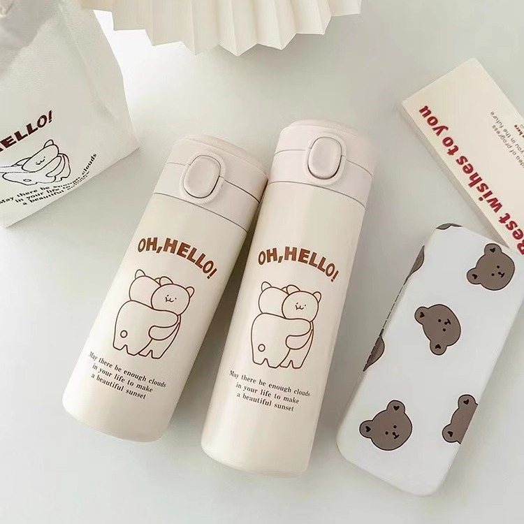 Original Korean version of simple and cute three little dogs stainless steel insulated cup, portable water cup for students to go to school, warm cup details Picture
