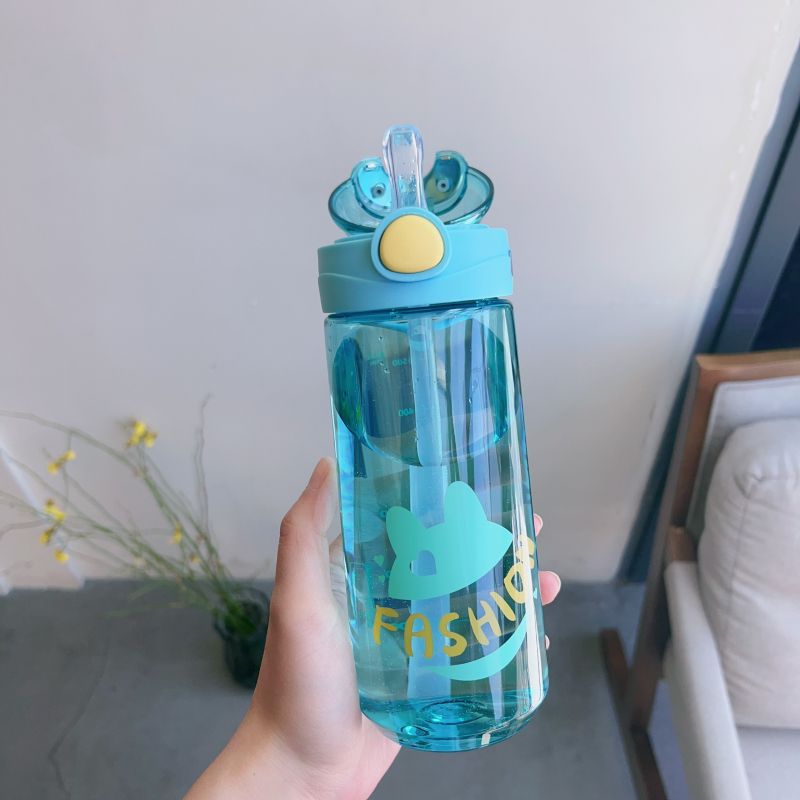 Korean version cute straw cup, portable for men and women, high appearance level, creative and trendy, heat-resistant, student outdoor plastic water cup Specification drawing