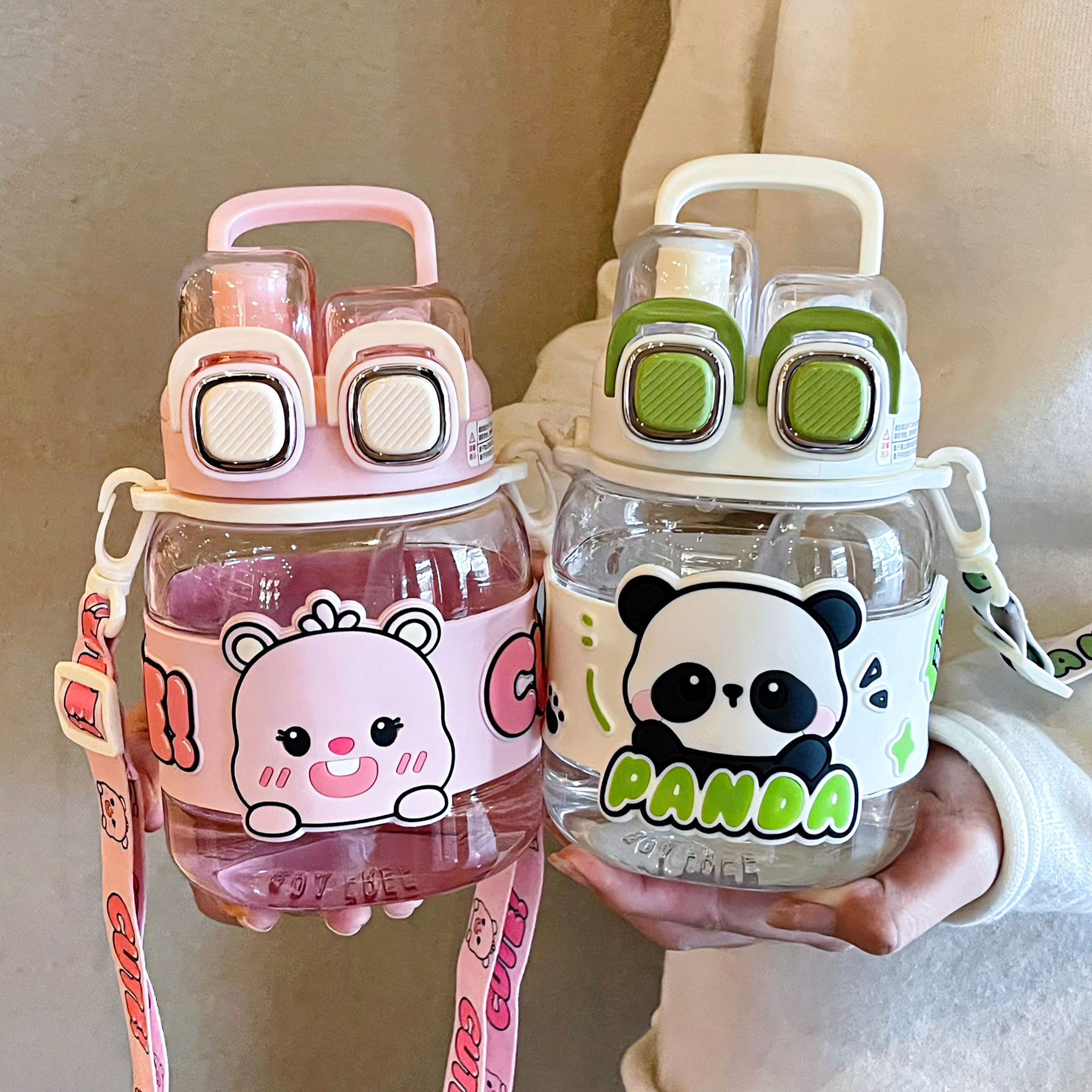 New popular large-belted cups, cute and highly attractive children's water cups, large-capacity girls' convenient straw cups wholesale details Picture