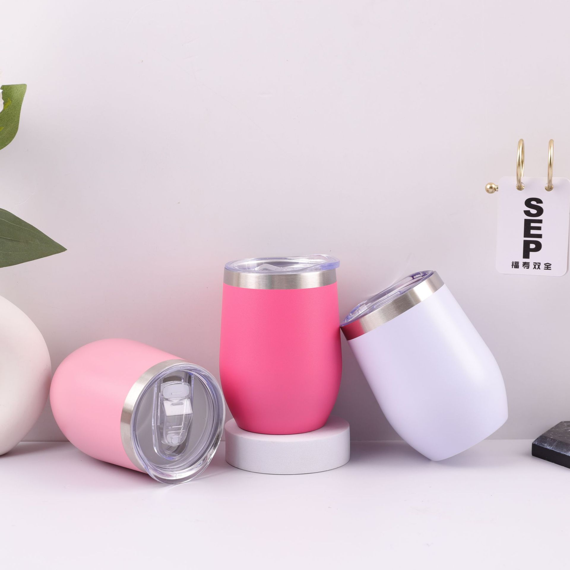 Amazon cross-border Swig in-stock eggshell cups, 304 stainless steel red wine glasses, large-bellied egg-shaped U-shaped insulated water cups Specification drawing