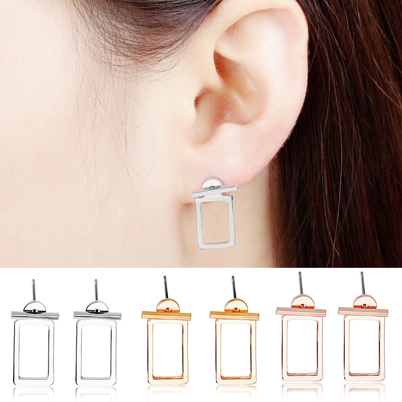 Wholesale of geometric rectangular hollowed-out curved surface ear stud earrings set earrings for European and American foreign trade Application Scenario