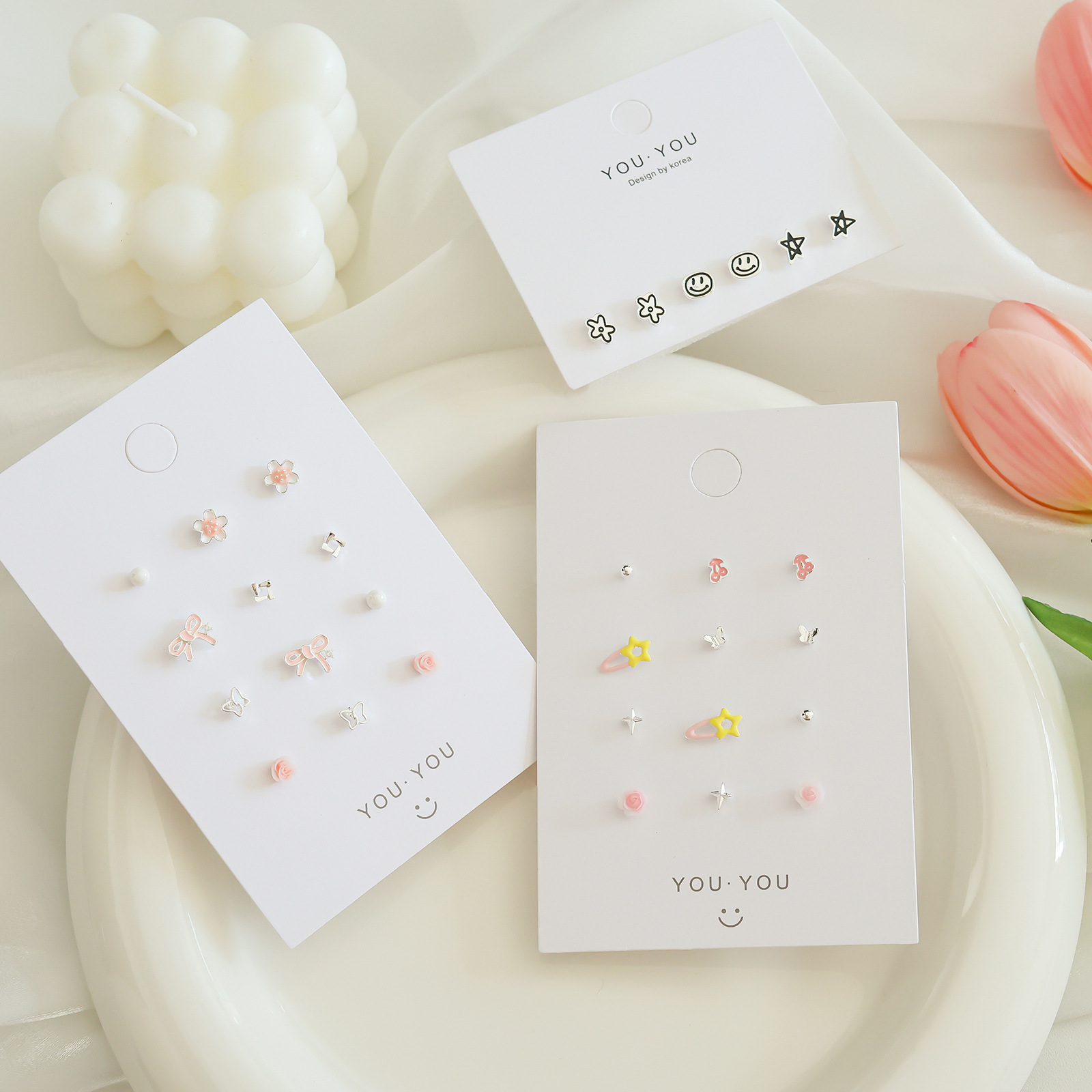 Early spring pink small and exquisite silver stud set, versatile, simple daily student earrings, personalized earrings for women wholesale details Picture