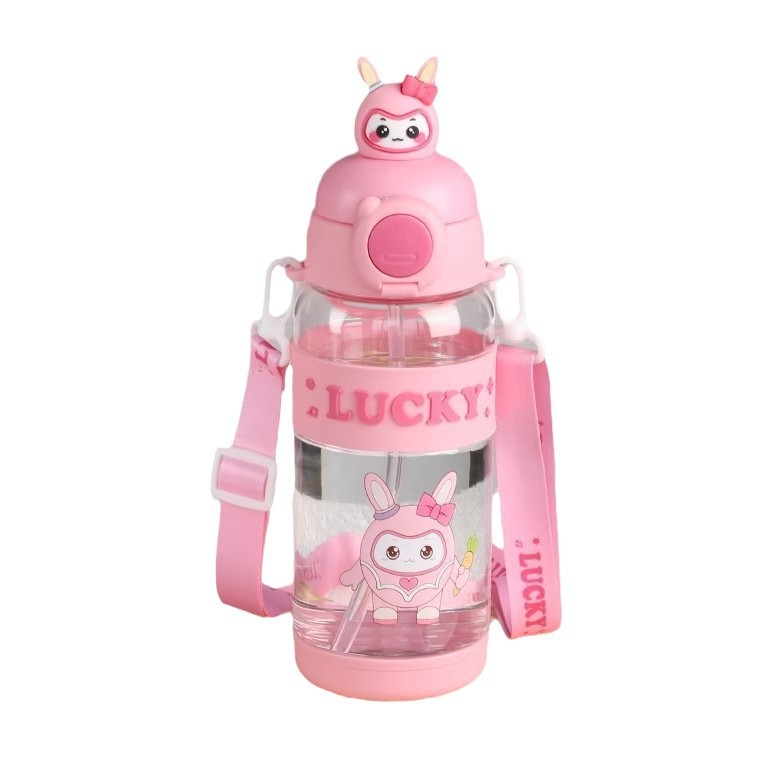 New children's water cups for boys and girls, food-grade, cute and portable, crossbody straw cups for primary school students, summer water bottles Item Picture