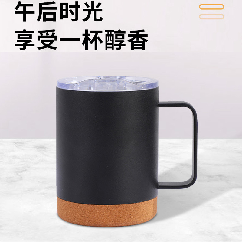 Customized cross-border 304 stainless steel cork bottom insulated cups, cork bottom handle water cups, and cork bottom straight mugs details Picture