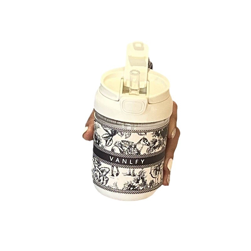 New capacity simple Chinese-style straw cup, portable cup, heat-resistant plastic cup, popular online celebrity high appearance level, ins water cup strap Item Picture