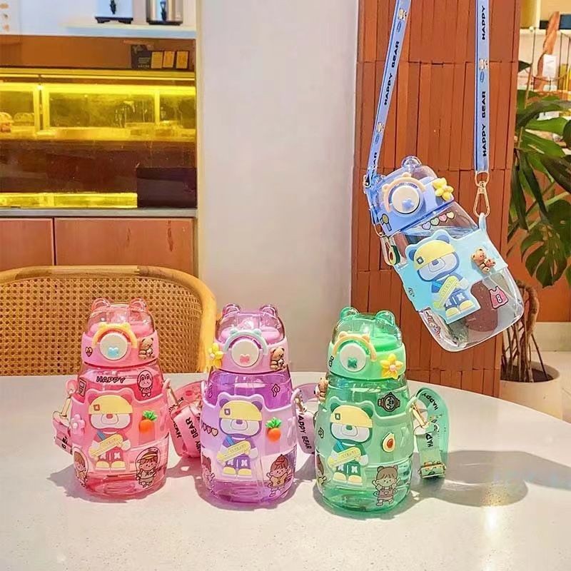 New plastic cups for travel, mountain climbing, outdoor sports, portable rope plastic cups, men's and women's student direct drinking cups, straws details Picture