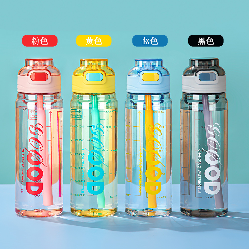 Large-capacity outdoor hand-held plastic cup with scale, student portable plastic sports water cup, flip lid straw water cup details Picture