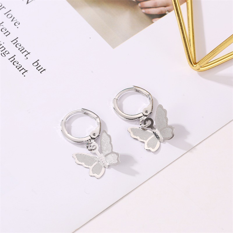 Korean style fashionable, simple and versatile golden earrings, sweet matte butterfly earrings, ear loops, women's earrings, one-piece consignment Application Scenario
