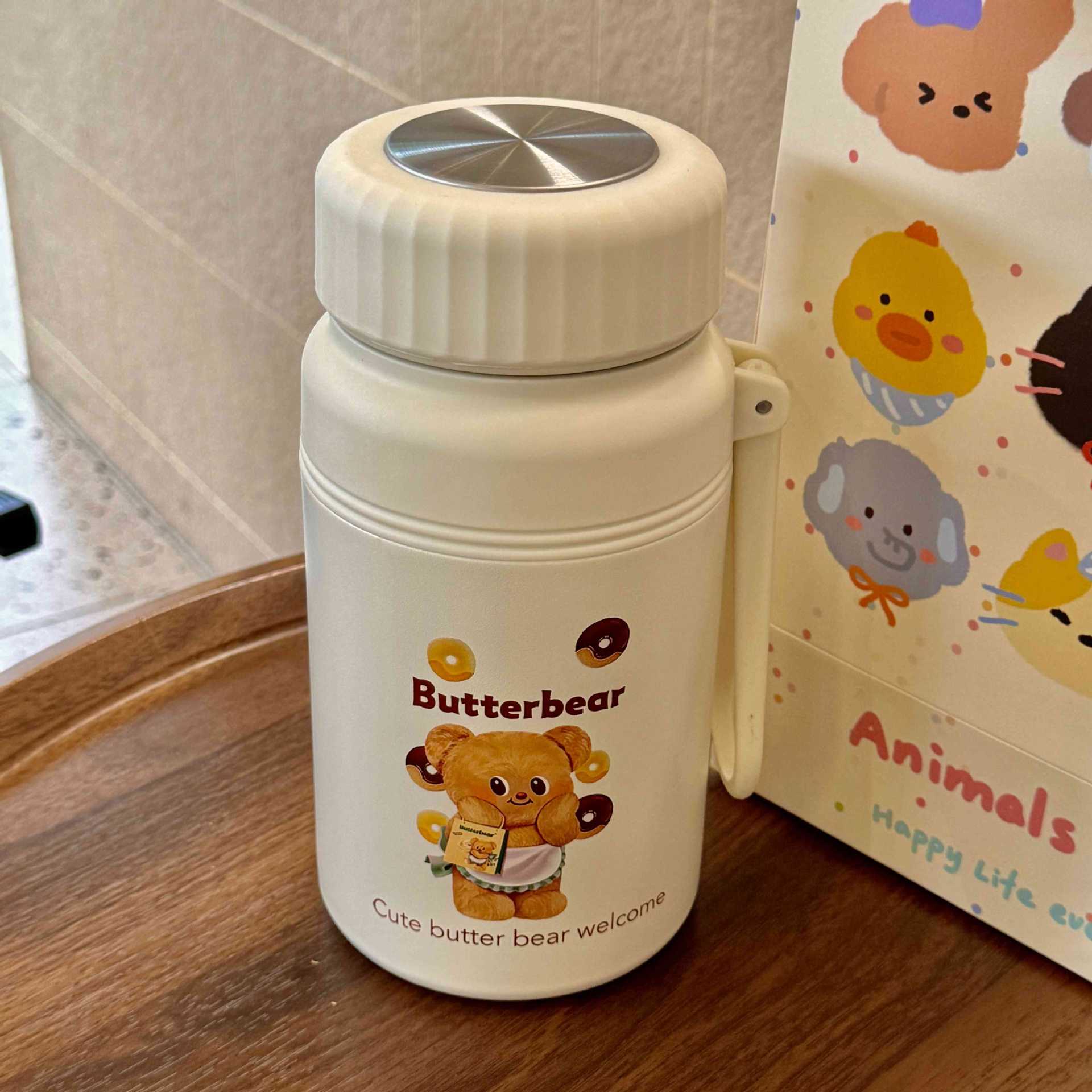 2024 New Butter Bear Insulated Cup, student stainless steel, high appearance level, portable and cute, girls' straw coffee cup Specification drawing