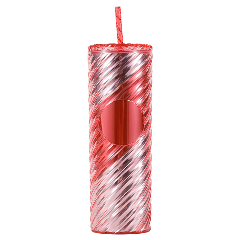 2025 New cross-border factory direct supply double-layer plastic straw cup, Xingba creative internet-famous water cup, rotating crystal cup details Picture