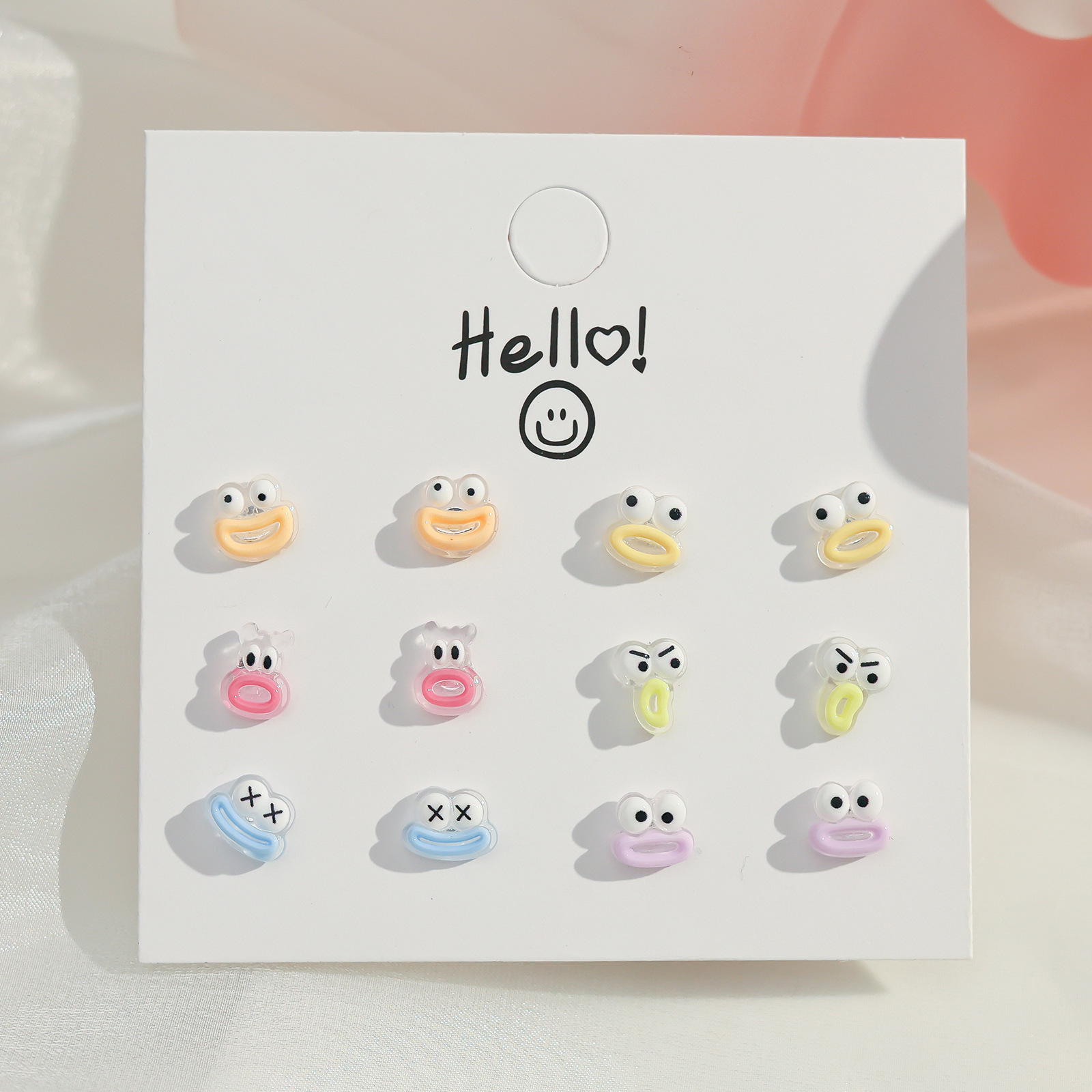 The funny expression resin stud set for girls is cute, sweet and versatile. Dopamine earrings are selling well at a street stall. Wholesale of earrings details Picture