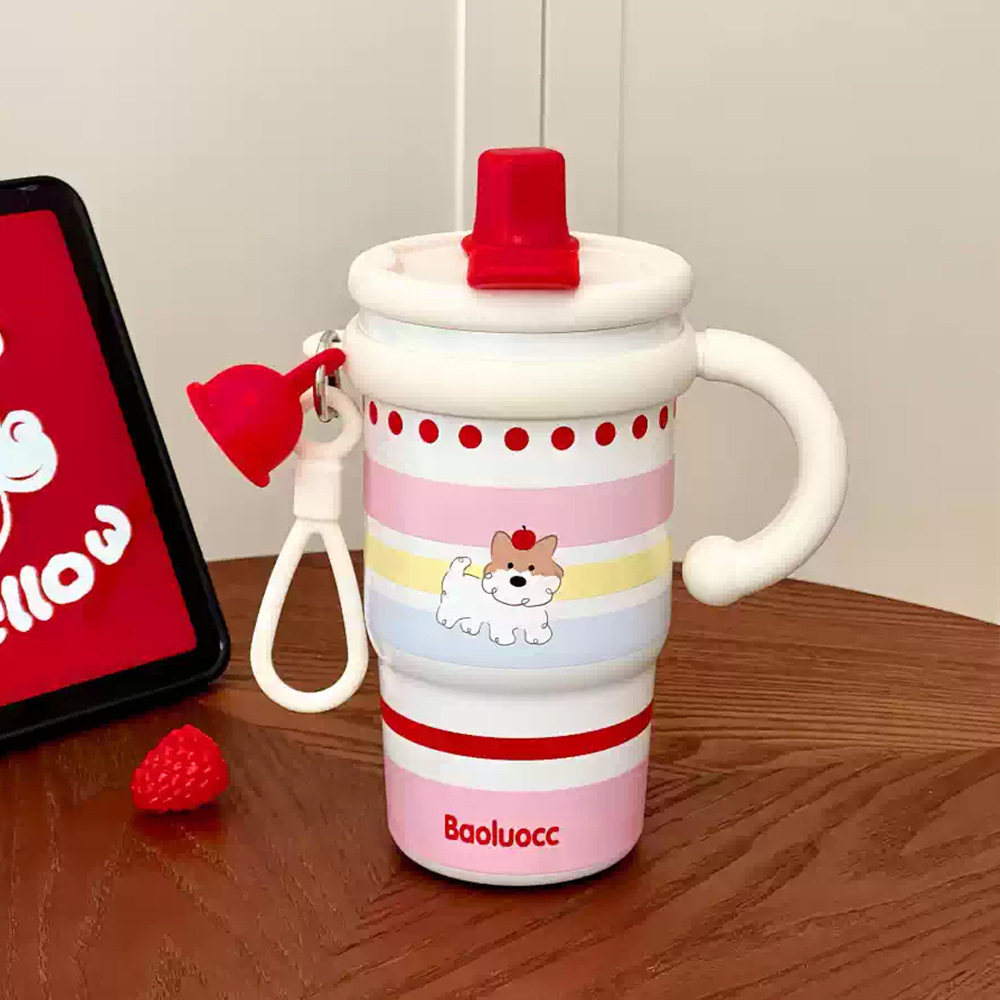 New cartoon handle water cup, women's desktop double-drinking coffee cup, portable ceramic inner liner, stainless steel insulated cup Specification drawing