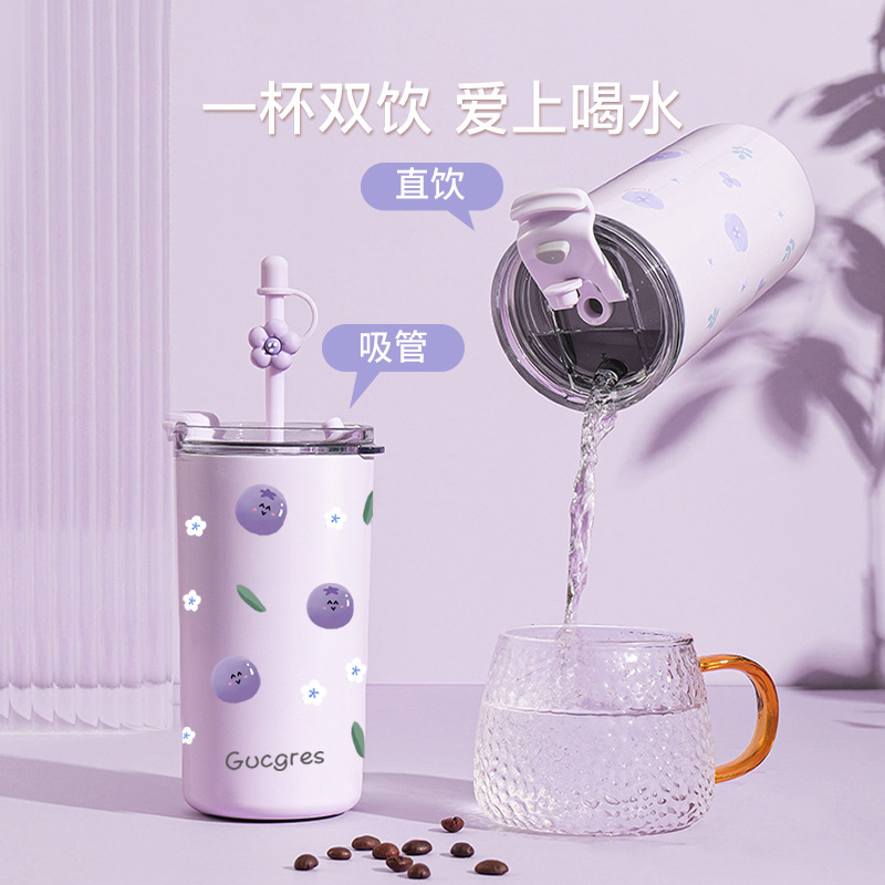 2025 Double drinking cups, straw cups, adult office large capacity coffee cups, men's and women high appearance level insulated cups Specification drawing