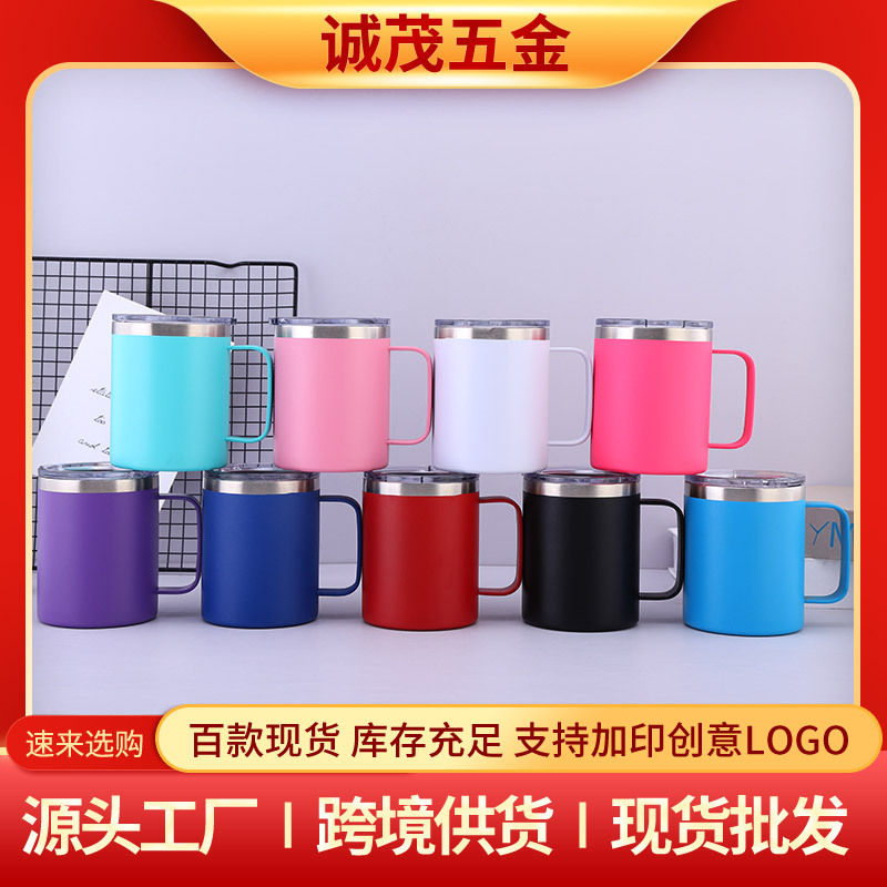 Cross-border foreign trade 12oz handle cup double-layer insulated office coffee mug, 304 stainless steel insulated cup full figure