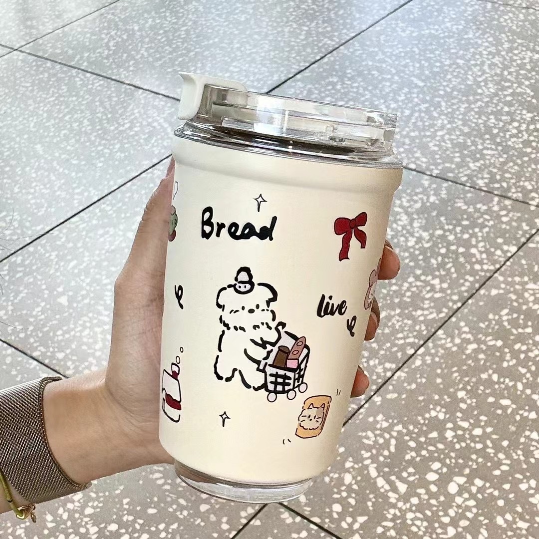 High appearance level cartoon water cup for girls, 316 stainless steel insulated cup, portable coffee cup, office men's and women's straw cup details Picture