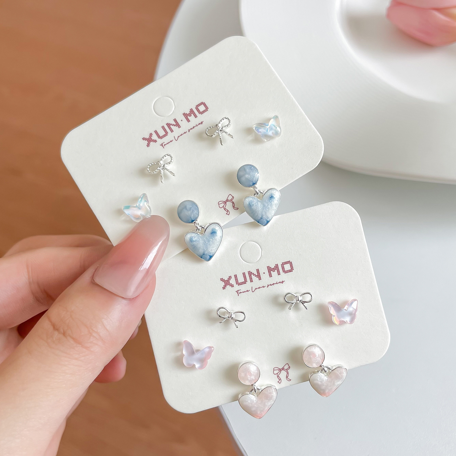 Japanese and Korean super fairy heart-shaped butterfly silver needle stud earrings for women, fresh and sweet, niche and high-end, simple and individual earrings full figure