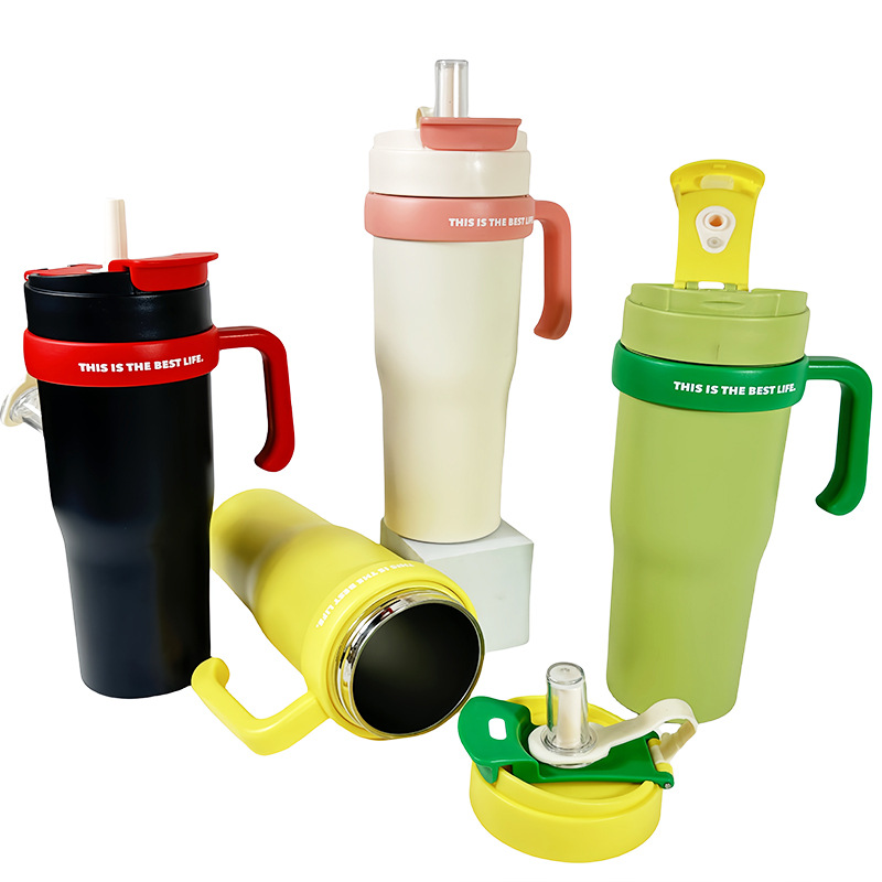 New cross-border handle car cup, 304 stainless steel insulated cup, outdoor car portable double-layer vacuum ice cup details Picture