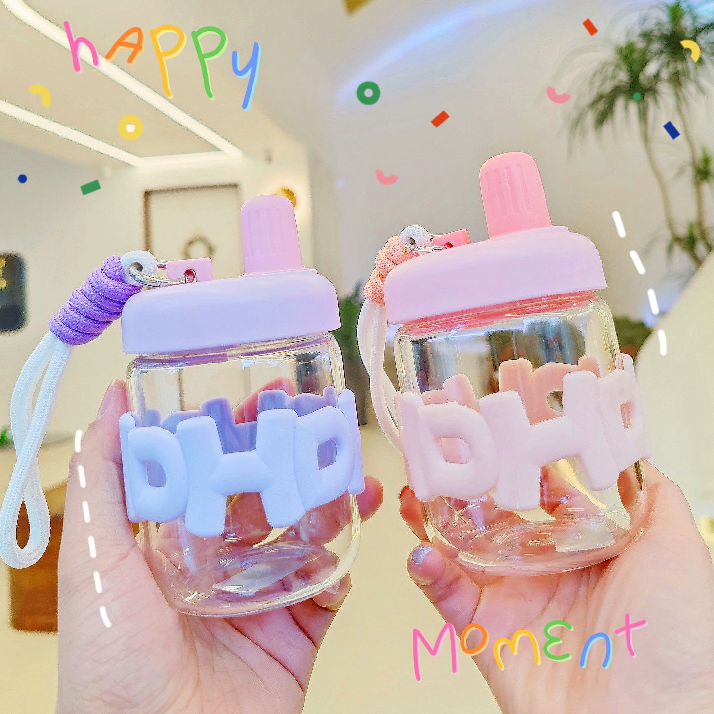 New style of girl's glass cup, high appearance level, student direct drinking cup, portable and creative, Instagram popular simple girls' cup Specification drawing