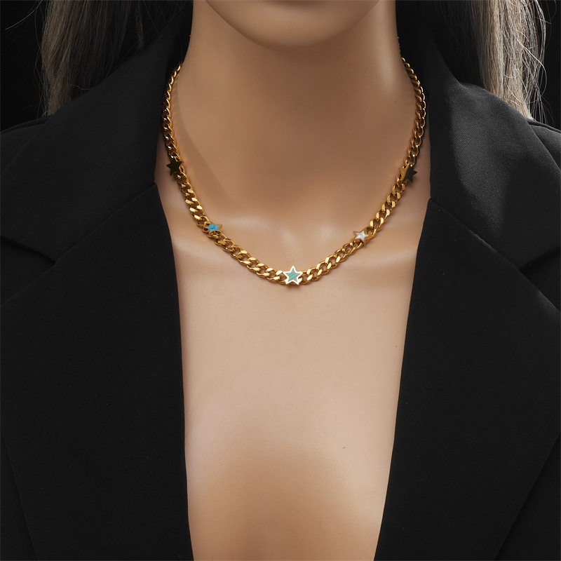 A new cross-border gold-plated titanium steel chain oval geometric five-pointed star heart-shaped butterfly pattern accessory necklace from Europe and America Specification drawing
