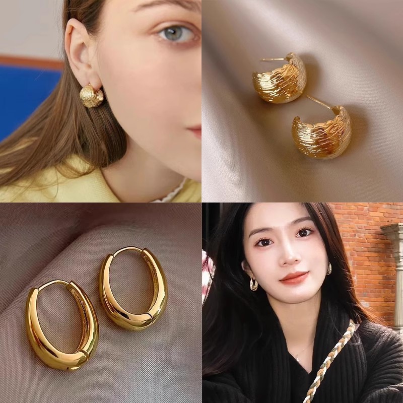 Cross-border European and American light luxury golden Hong Kong-style earrings for women, 2025 new trendy and high-end ear rings, niche design earrings details Picture