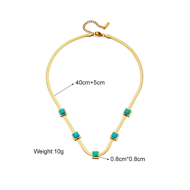 A new cross-border fashion collarbone necklace with a unique design of gold and silver dual-color titanium steel snake bone chain and turquoise cubes Application Scenario